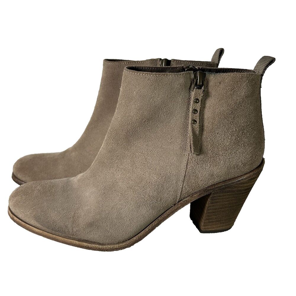 Hoss Intropia Anthro Tan Suede Leather Ankle Boots Womens Sz 39 US 8 Double Zip